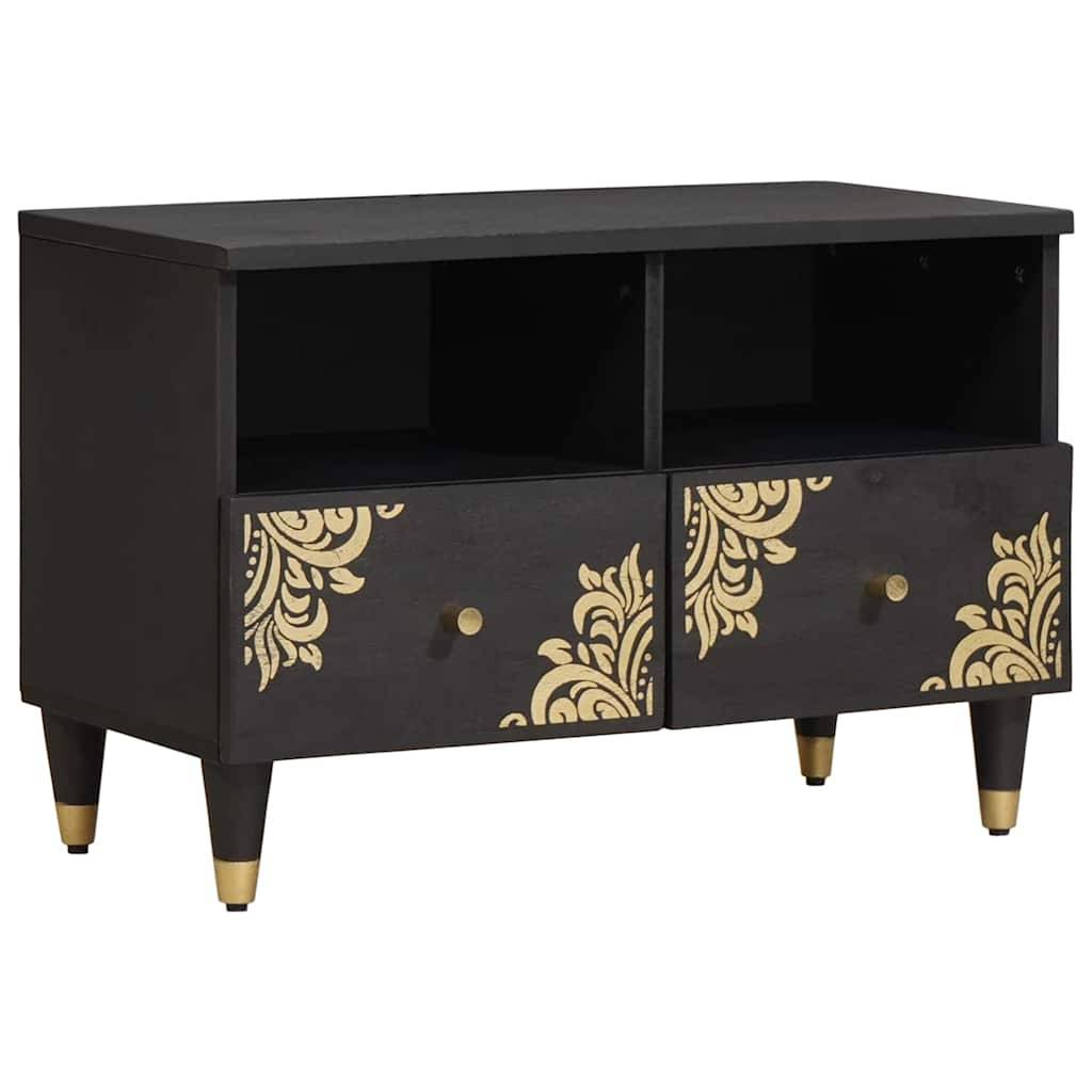vidaXL TV-Schränk mit Regal Schwarz 70 x 33 x 46 cm Massivholz Mango