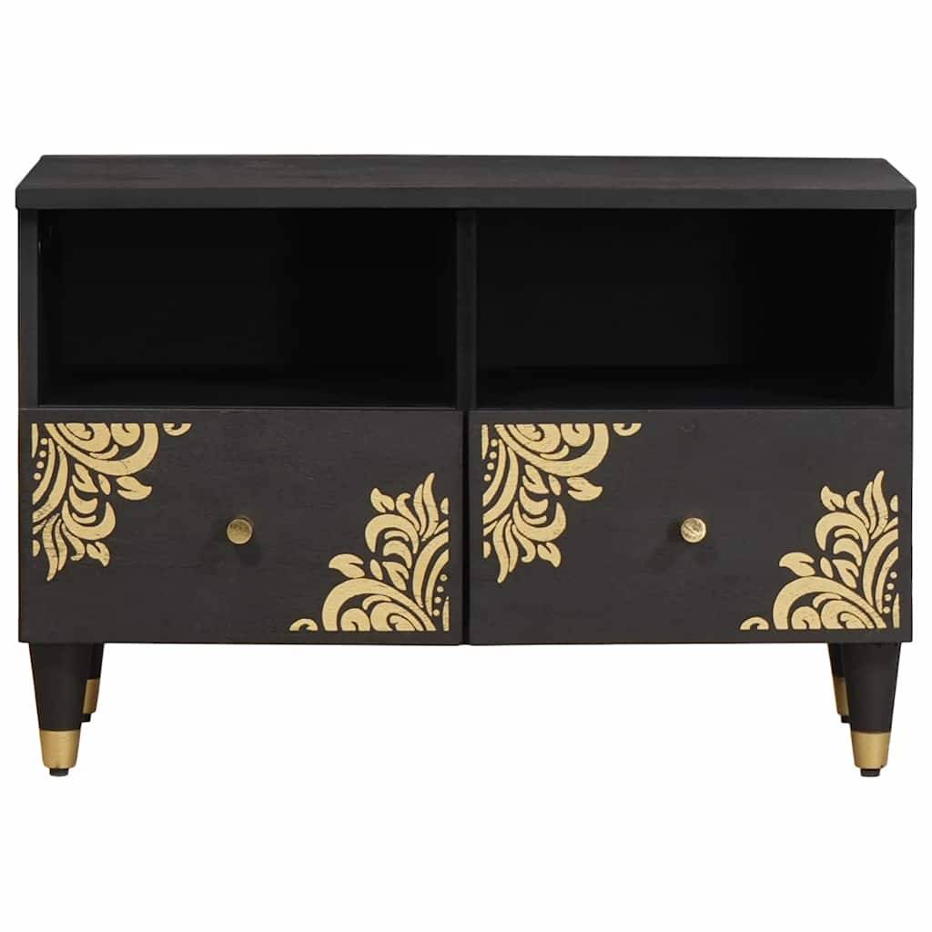 vidaXL TV-Schränk mit Regal Schwarz 70 x 33 x 46 cm Massivholz Mango
