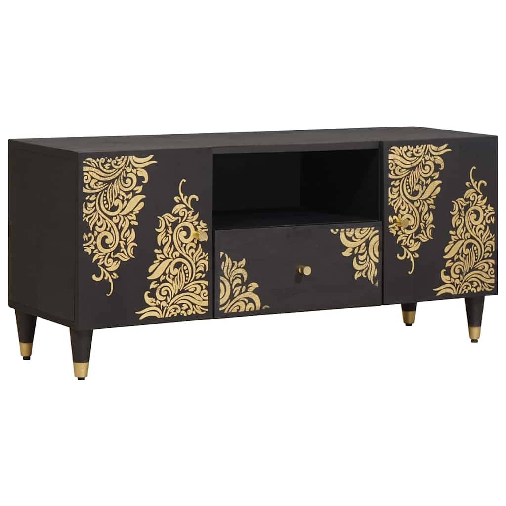 vidaXL TV-Schränk mit Regal Schwarz 105 x 33 x 46 cm Massivholz Mango
