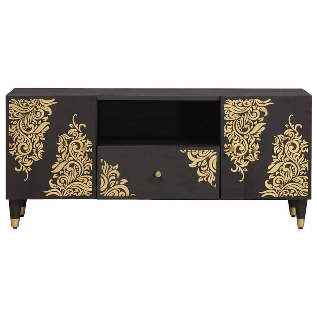vidaXL TV-Schränk mit Regal Schwarz 105 x 33 x 46 cm Massivholz Mango