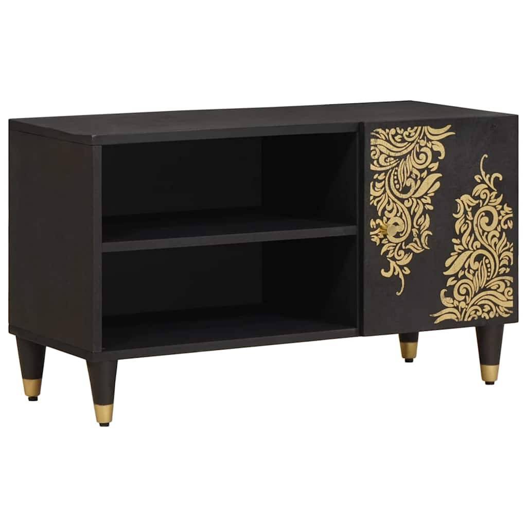 vidaXL TV-Schränk mit Regal Schwarz 80 x 33 x 46 cm Massivholz Mango