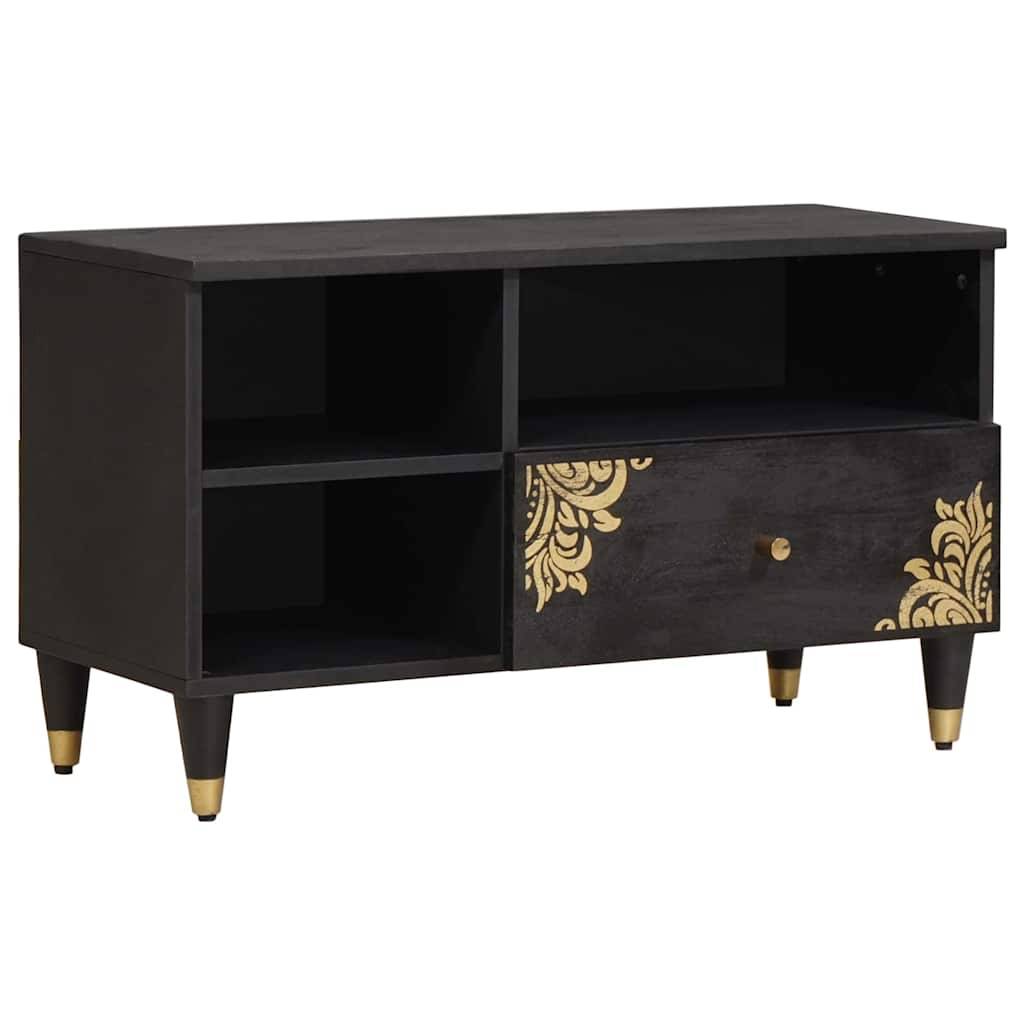 vidaXL TV-Schränk mit Regal Schwarz 80 x 33 x 46 cm Massivholz Mango