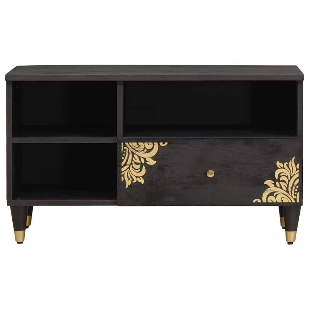 vidaXL TV-Schränk mit Regal Schwarz 80 x 33 x 46 cm Massivholz Mango