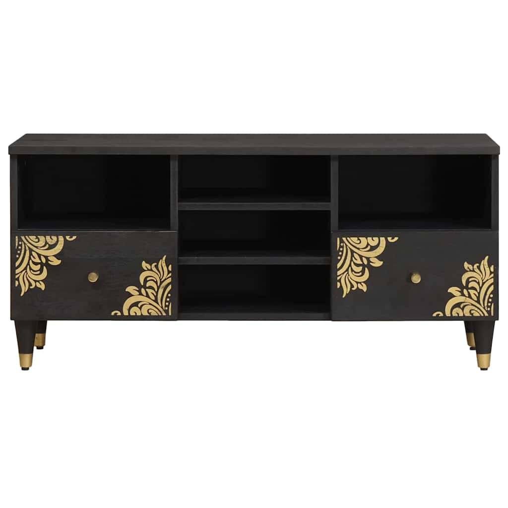 vidaXL TV-Schränk mit Regal Schwarz 100 x 33 x 46 cm Massivholz Mango