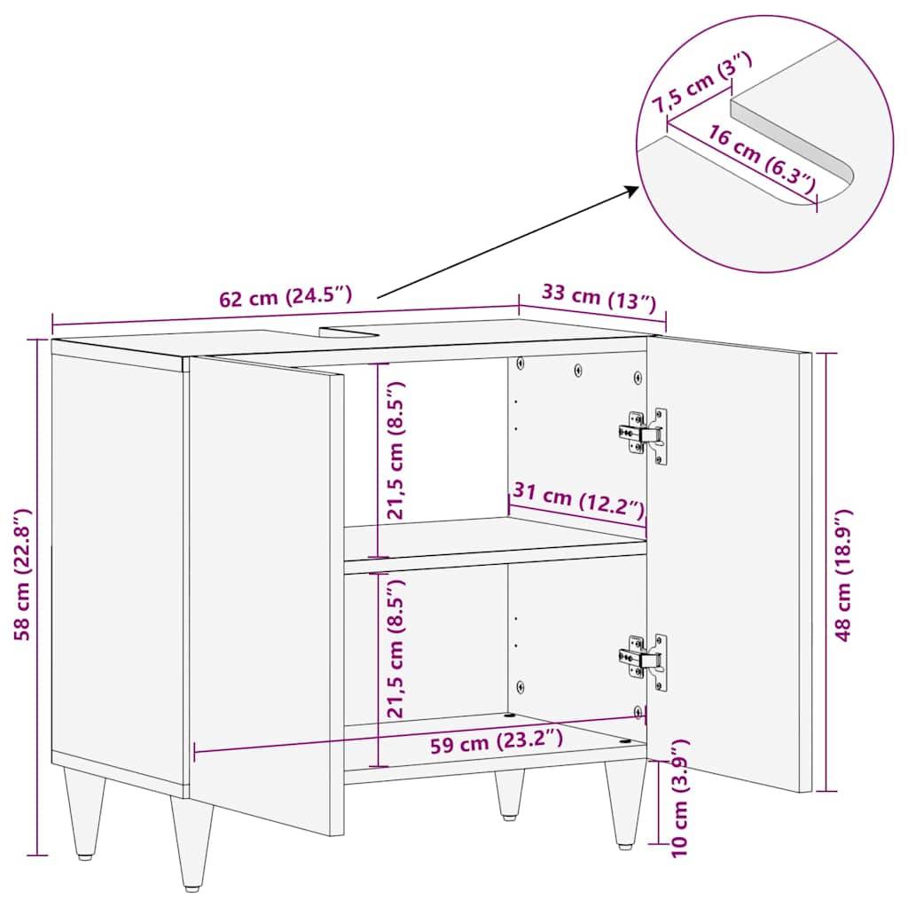 vidaXL Waschbeckenunterschrank mit Speicher Schwarz 62 x 33 x 58 cm