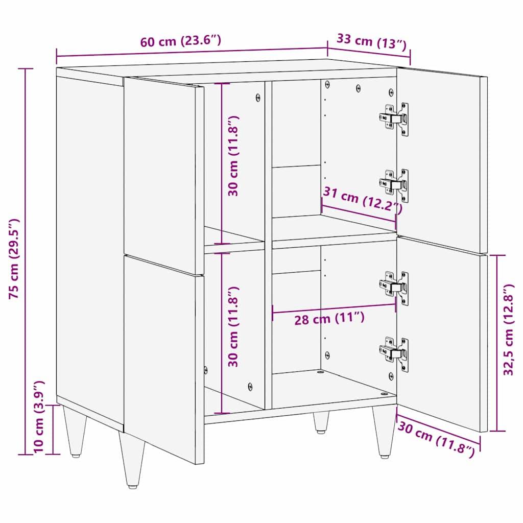 vidaXL Sideboard mit Regal Schwarz 60 x 33 x 75 cm Massivholz Mango