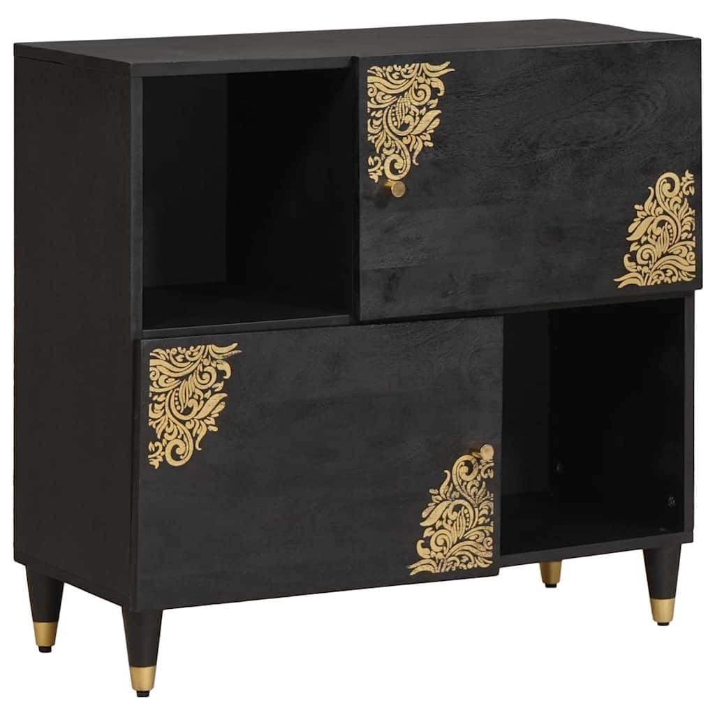 vidaXL Sideboard mit Regal Schwarz 80 x 33 x 75 cm Massivholz Mango