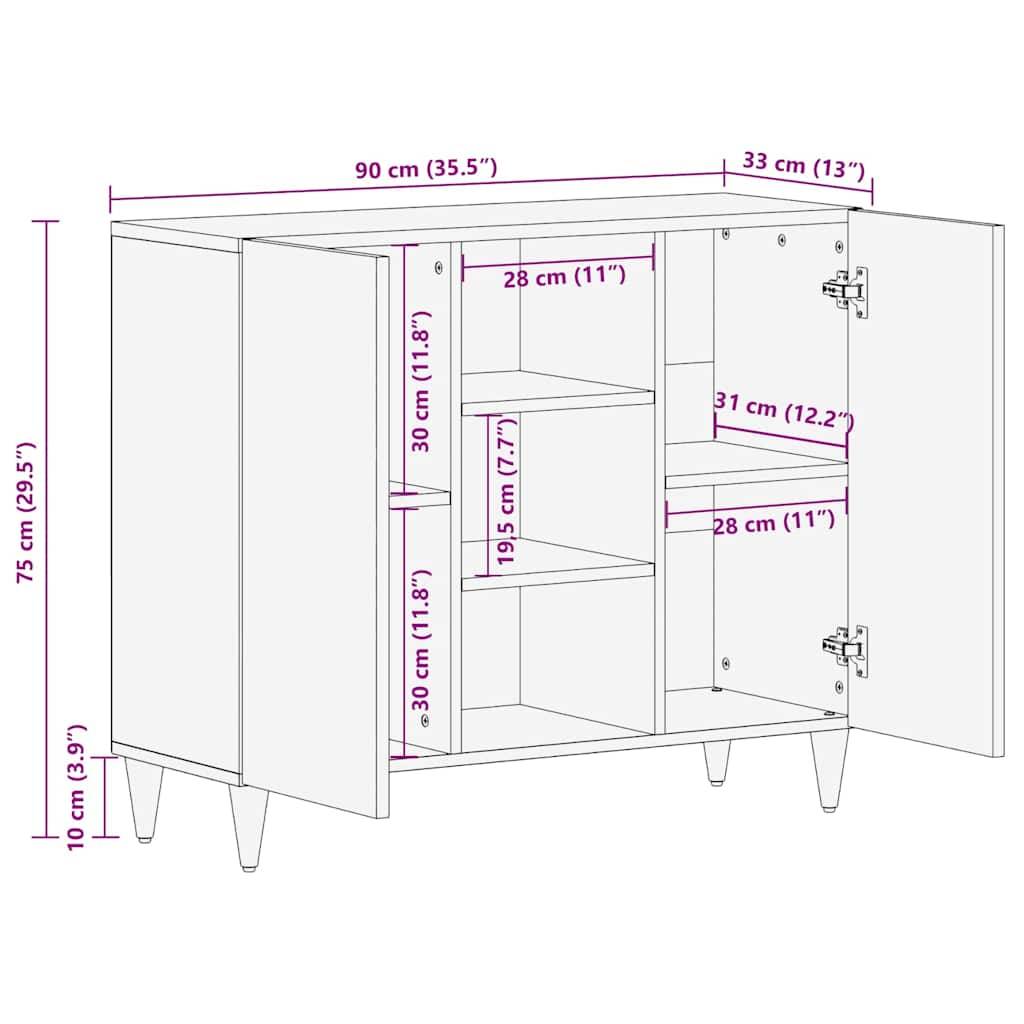 vidaXL Sideboard mit Regal Schwarz 90 x 33 x 75 cm Massivholz Mango