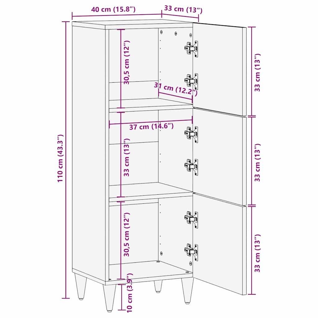 vidaXL Highboard mit Regal Schwarz 40 x 33 x 110 cm Massivholz Mango