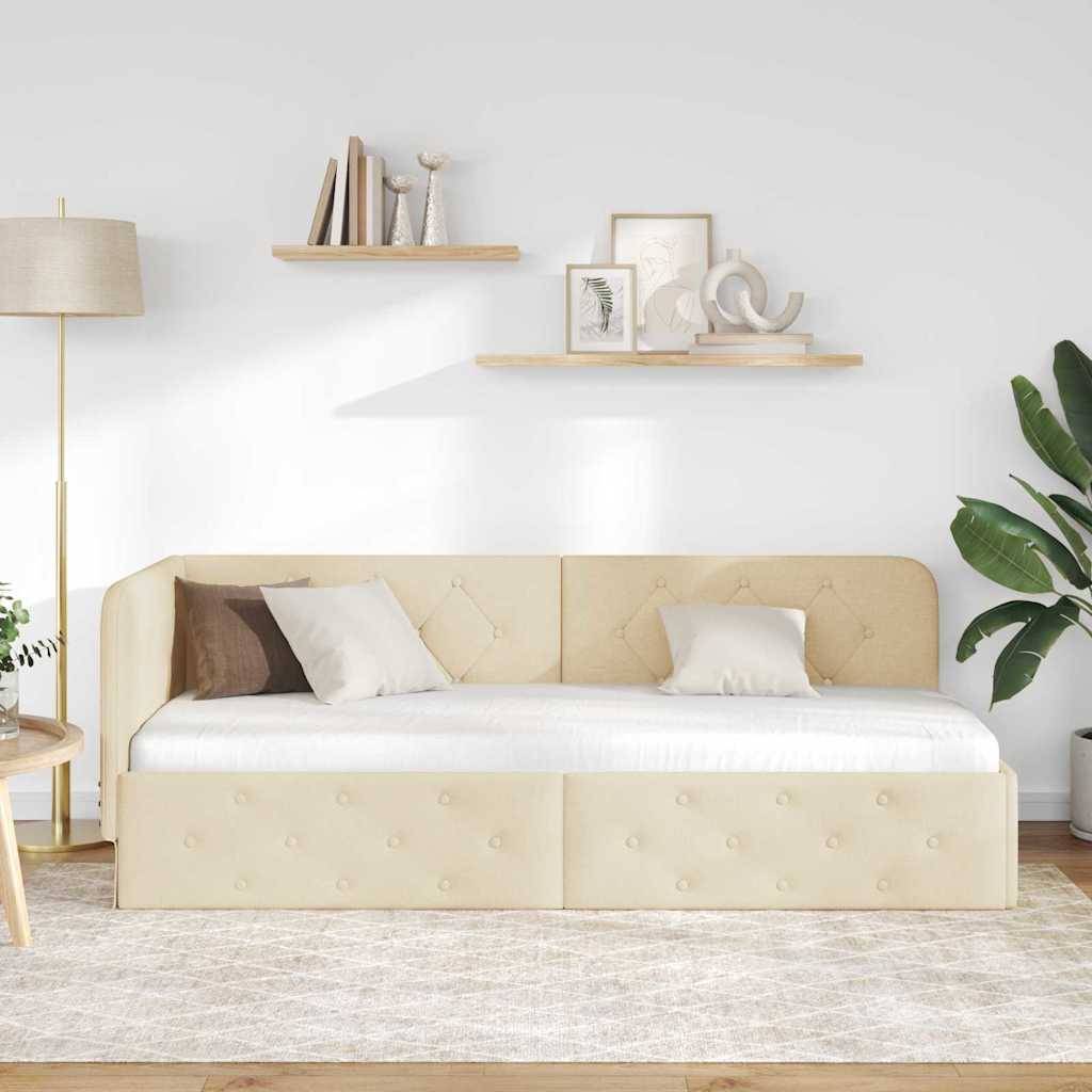 vidaXL Eckbettgestell Creme 80 x 200 cm Stoff
