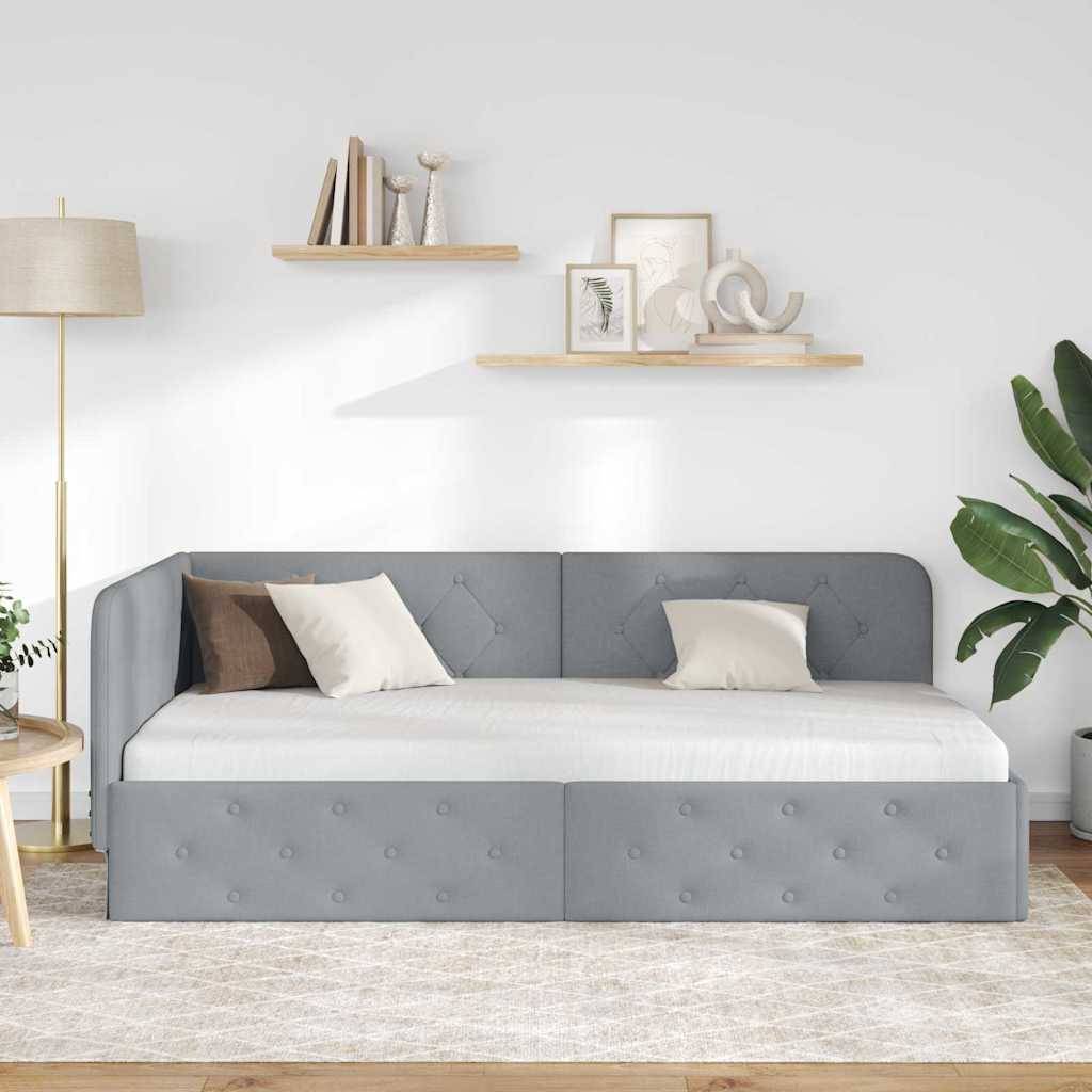 vidaXL Eckbettgestell Hellgrau 90 x 190 cm Stoff