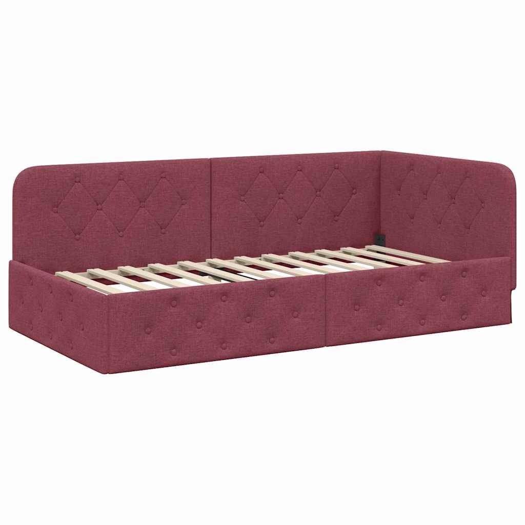 vidaXL Eckbettgestell Weinrot 90 x 190 cm Stoff
