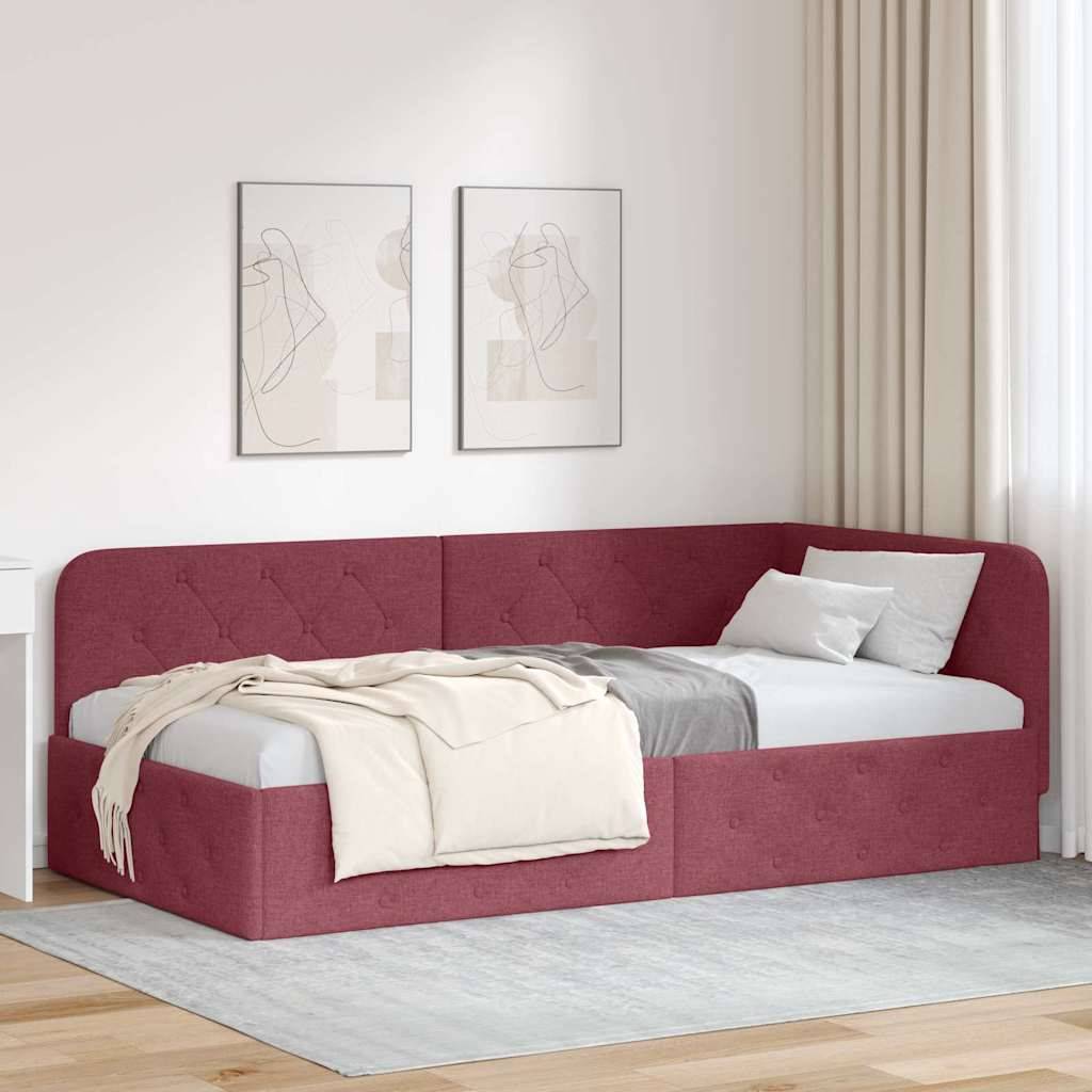 vidaXL Eckbettgestell Weinrot 90 x 190 cm Stoff
