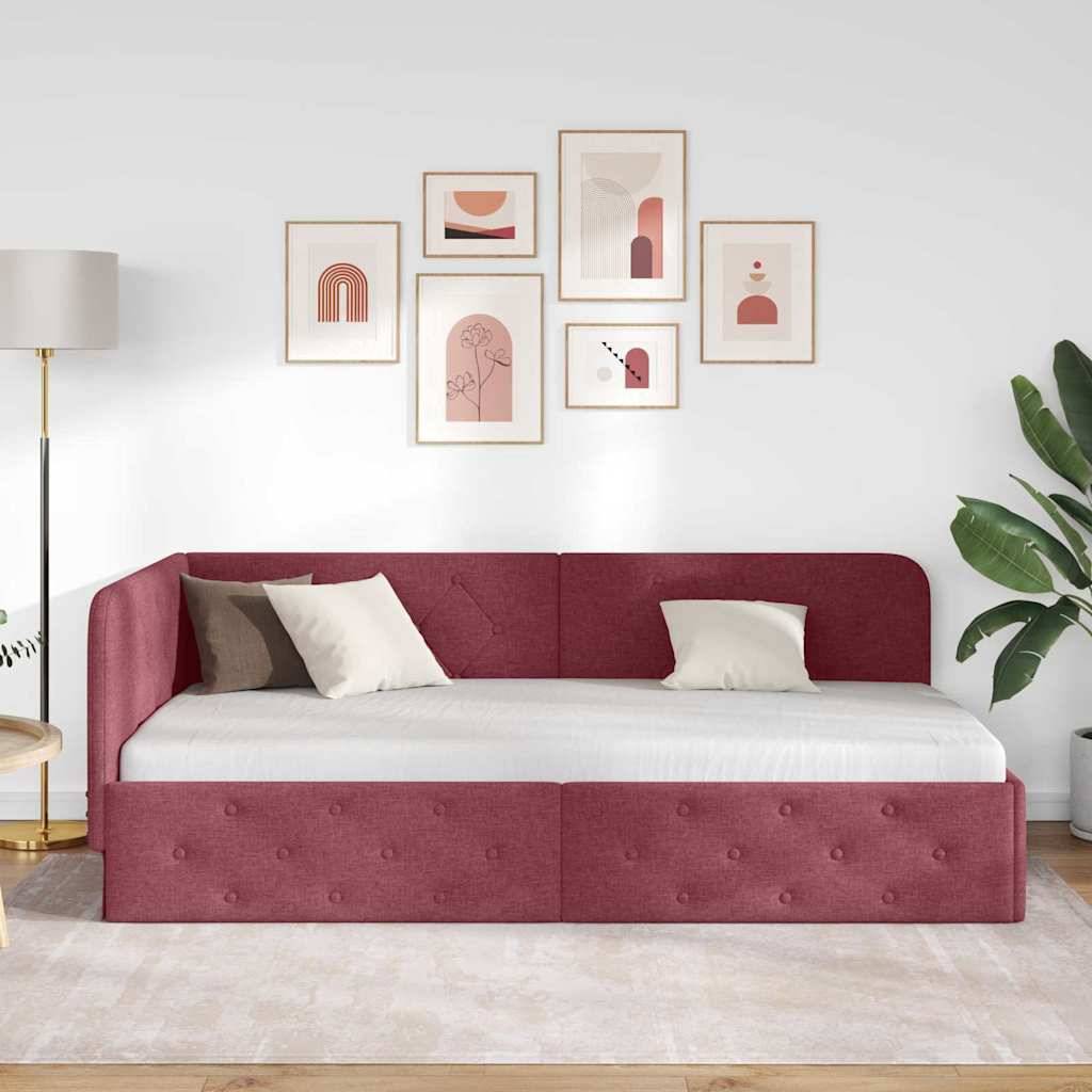 vidaXL Eckbettgestell Weinrot 90 x 190 cm Stoff