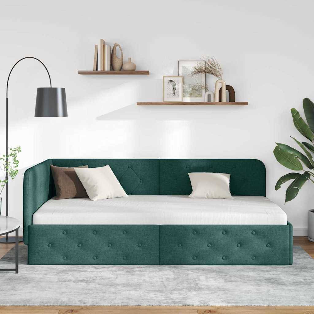 vidaXL Eckbettgestell Dunkelgrün 90 x 200 cm Stoff