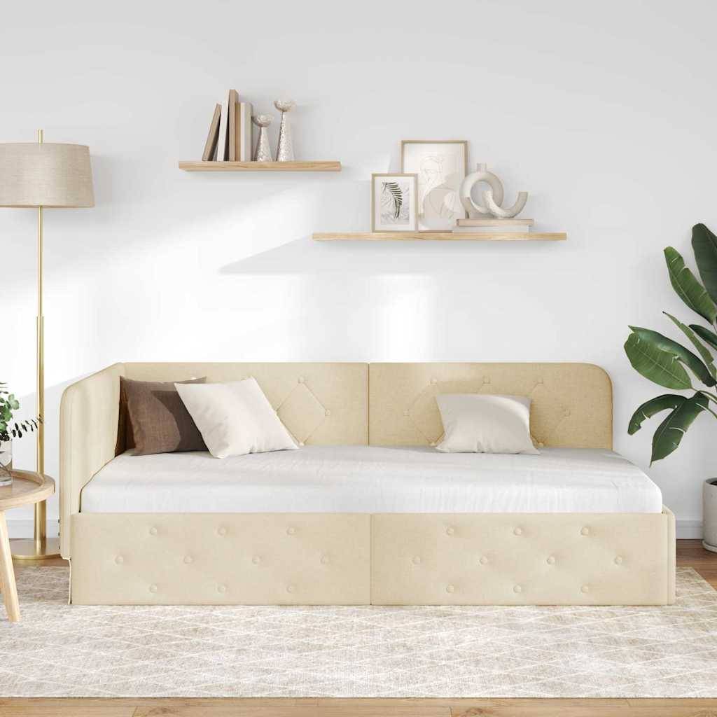 vidaXL Eckbettgestell Creme 100 x 200 cm Stoff