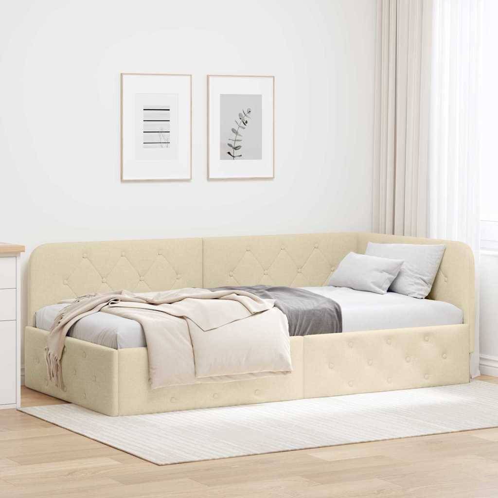 vidaXL Eckbettgestell Creme 100 x 200 cm Stoff