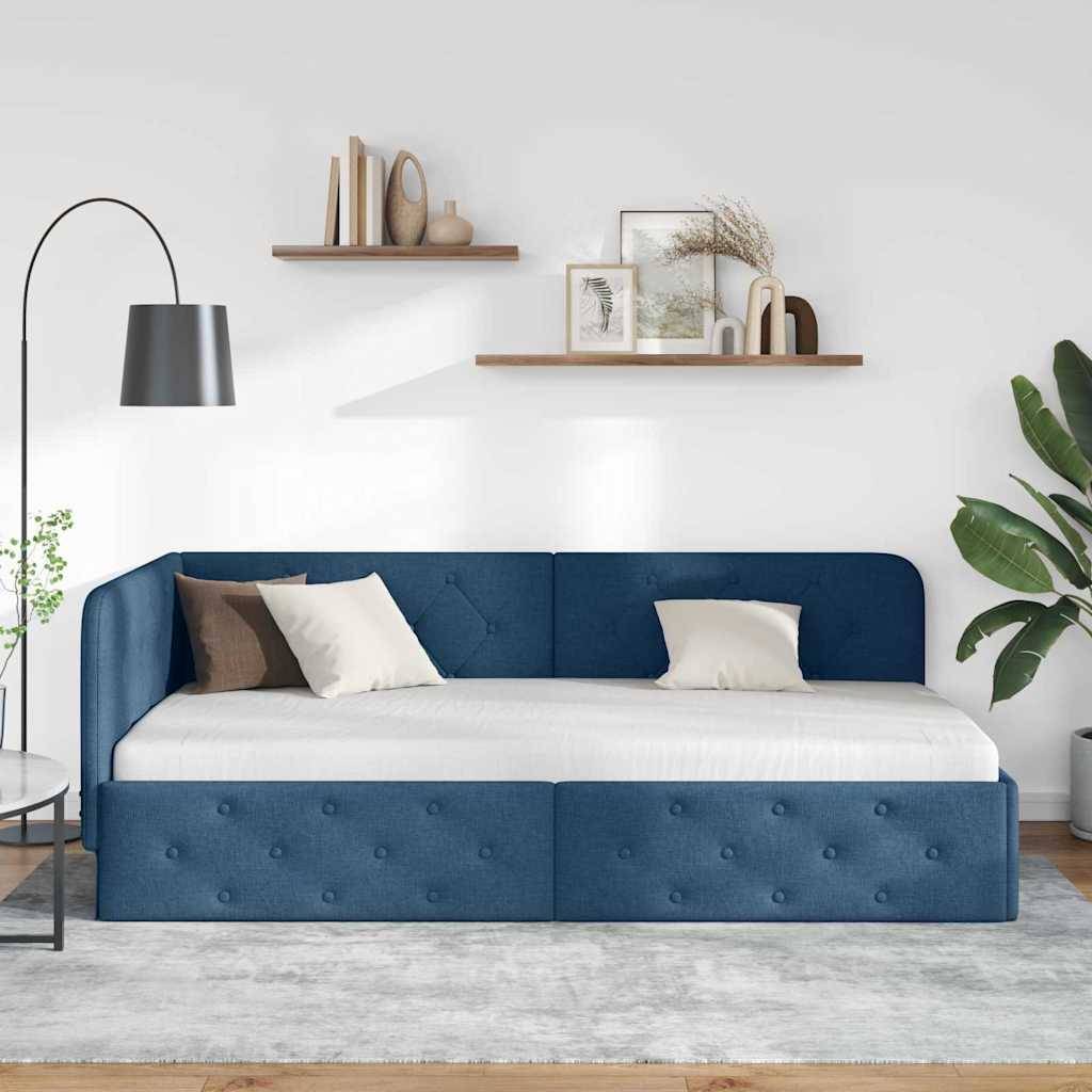 vidaXL Eckbettgestell Blau 100 x 200 cm Stoff