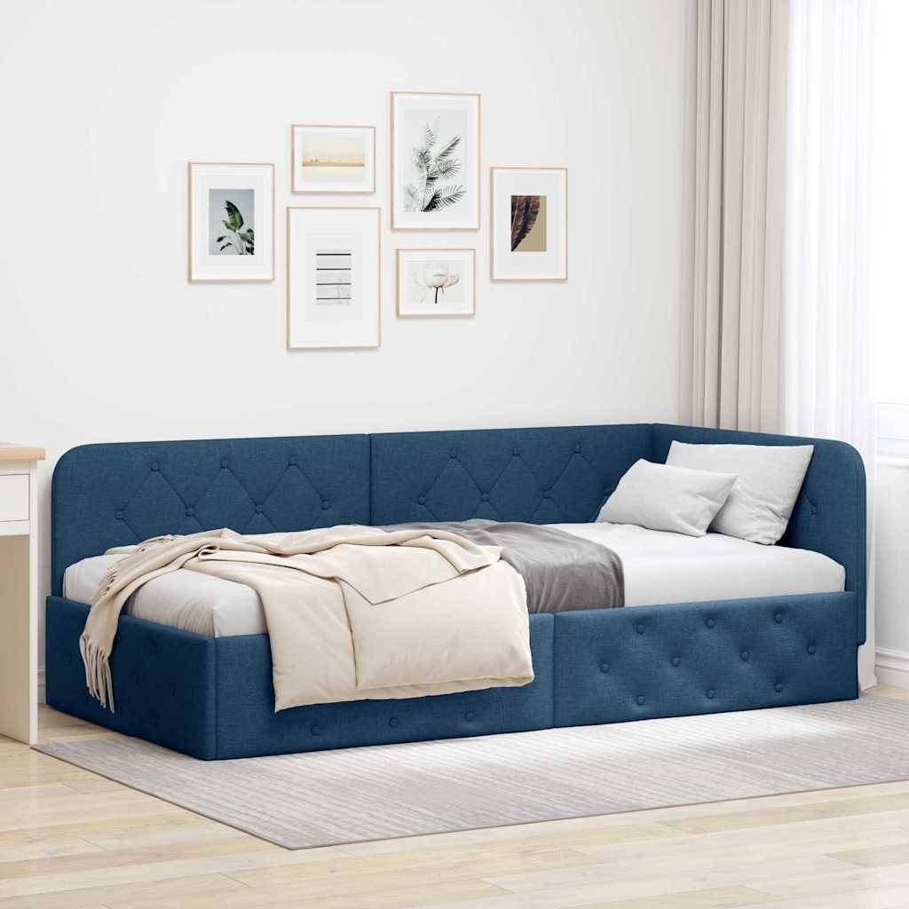 vidaXL Eckbettgestell Blau 100 x 200 cm Stoff