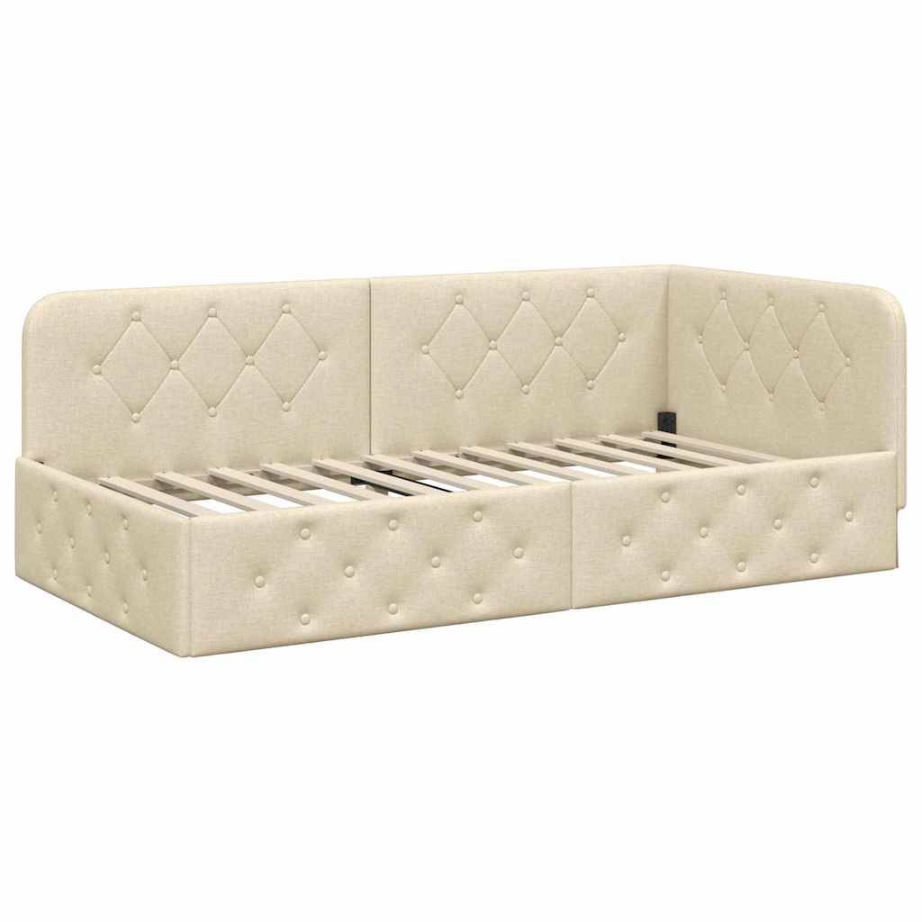vidaXL Eckbettgestell Creme 100 x 200 cm Stoff