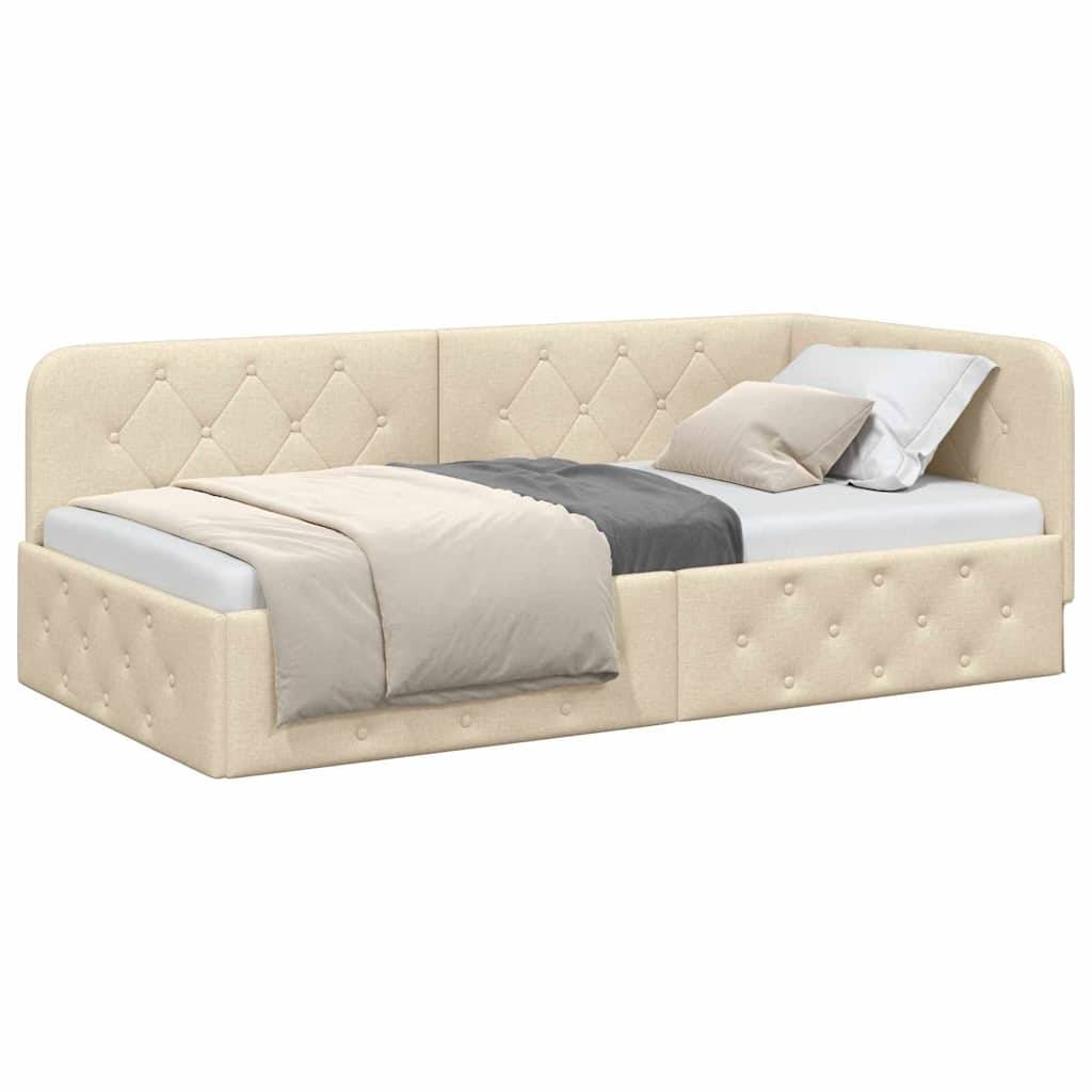 vidaXL Eckbettgestell Creme 100 x 200 cm Stoff