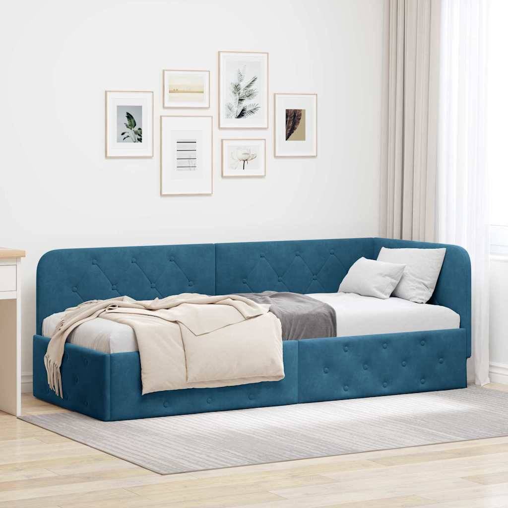 vidaXL Eckbettgestell Blau 80 x 200 cm Samt