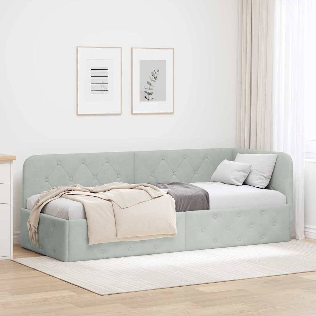 vidaXL Eckbettgestell Hellgrau 80 x 200 cm Samt