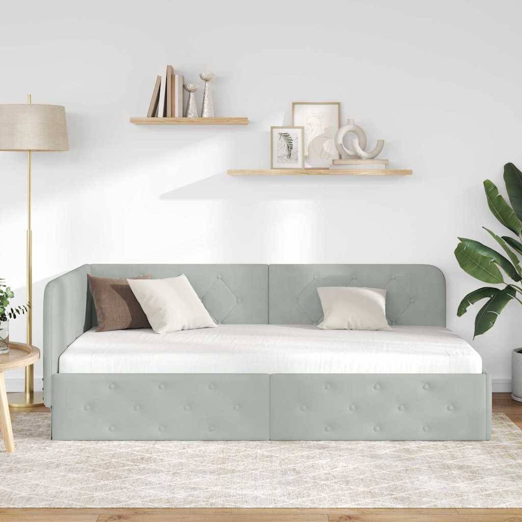vidaXL Eckbettgestell Hellgrau 90 x 190 cm Samt