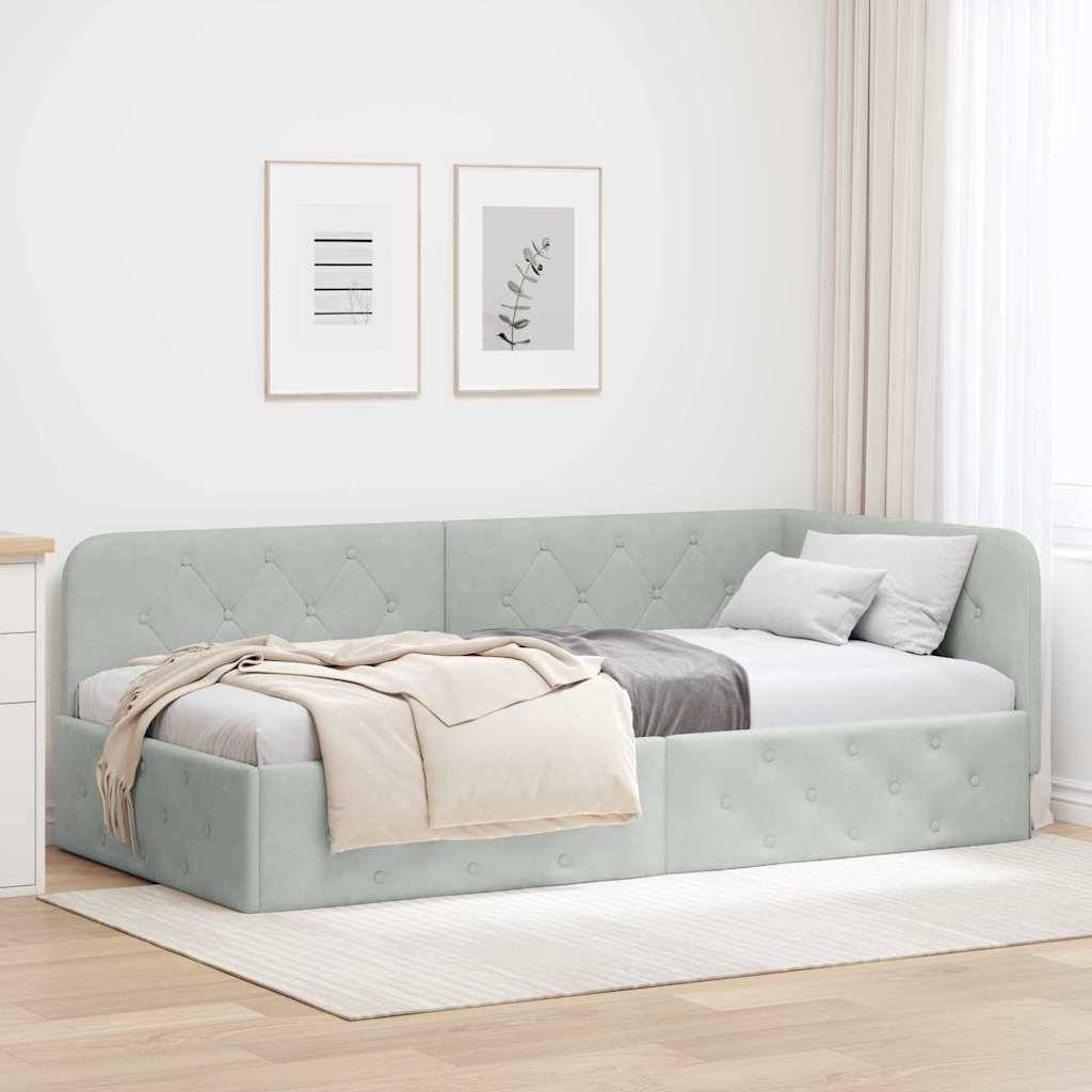 vidaXL Eckbettgestell Hellgrau 90 x 190 cm Samt
