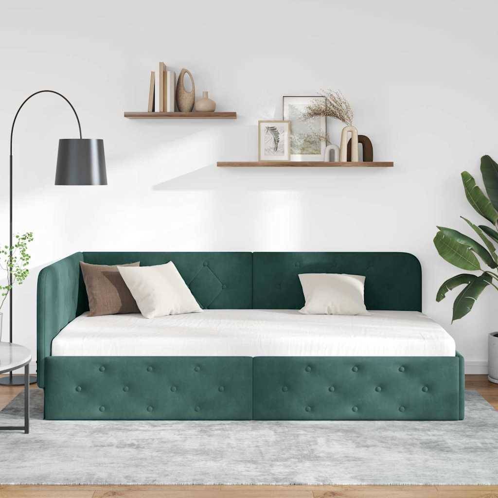 vidaXL Eckbettgestell Dunkelgrün 100 x 200 cm Samt