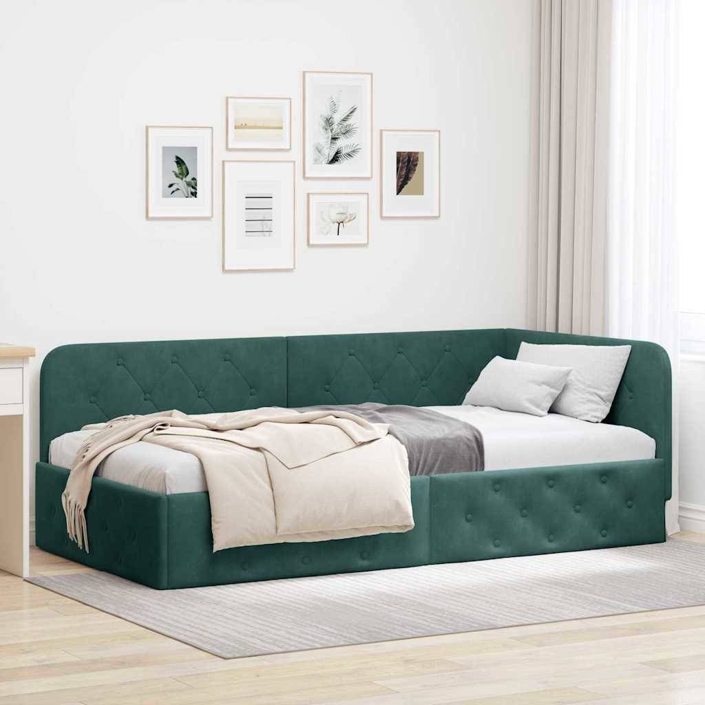 vidaXL Eckbettgestell Dunkelgrün 100 x 200 cm Samt