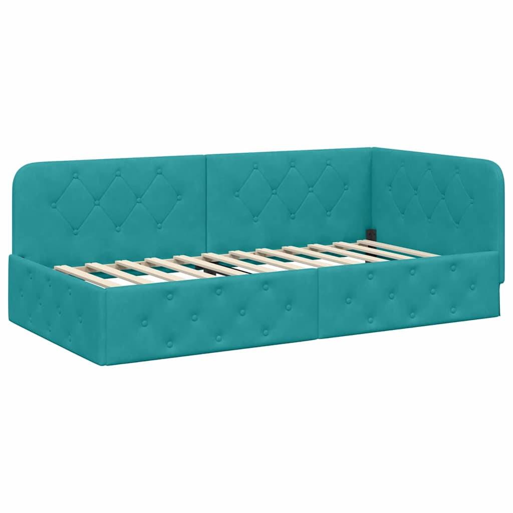 vidaXL Eckbettgestell Türkis 90 x 190 cm Samt