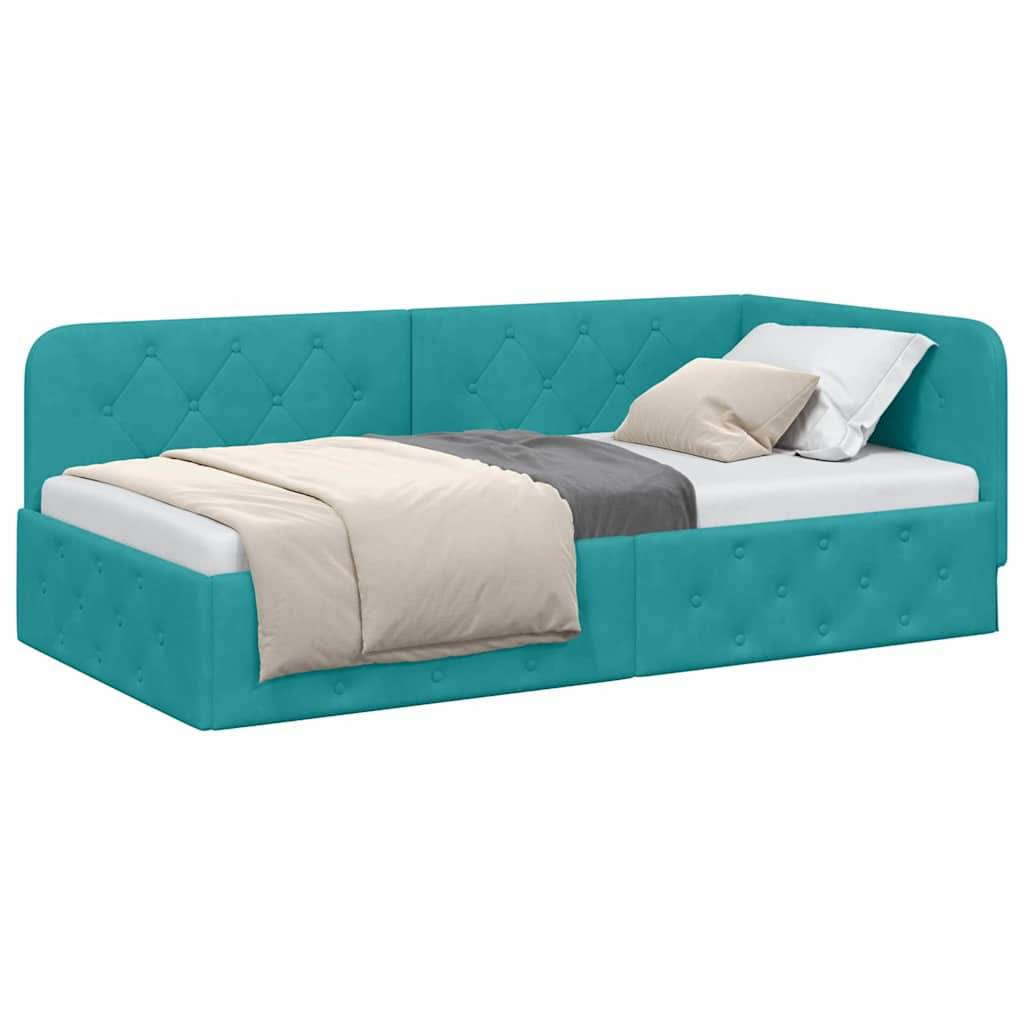 vidaXL Eckbettgestell Türkis 90 x 190 cm Samt