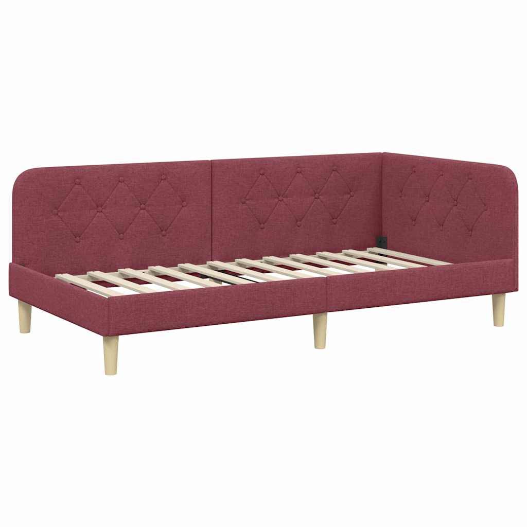 vidaXL Eckbettgestell Weinrot 100 x 200 cm Stoff