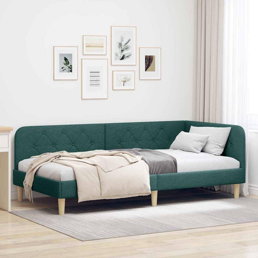 vidaXL Eckbettgestell Dunkelgrün 90 x 200 cm Stoff