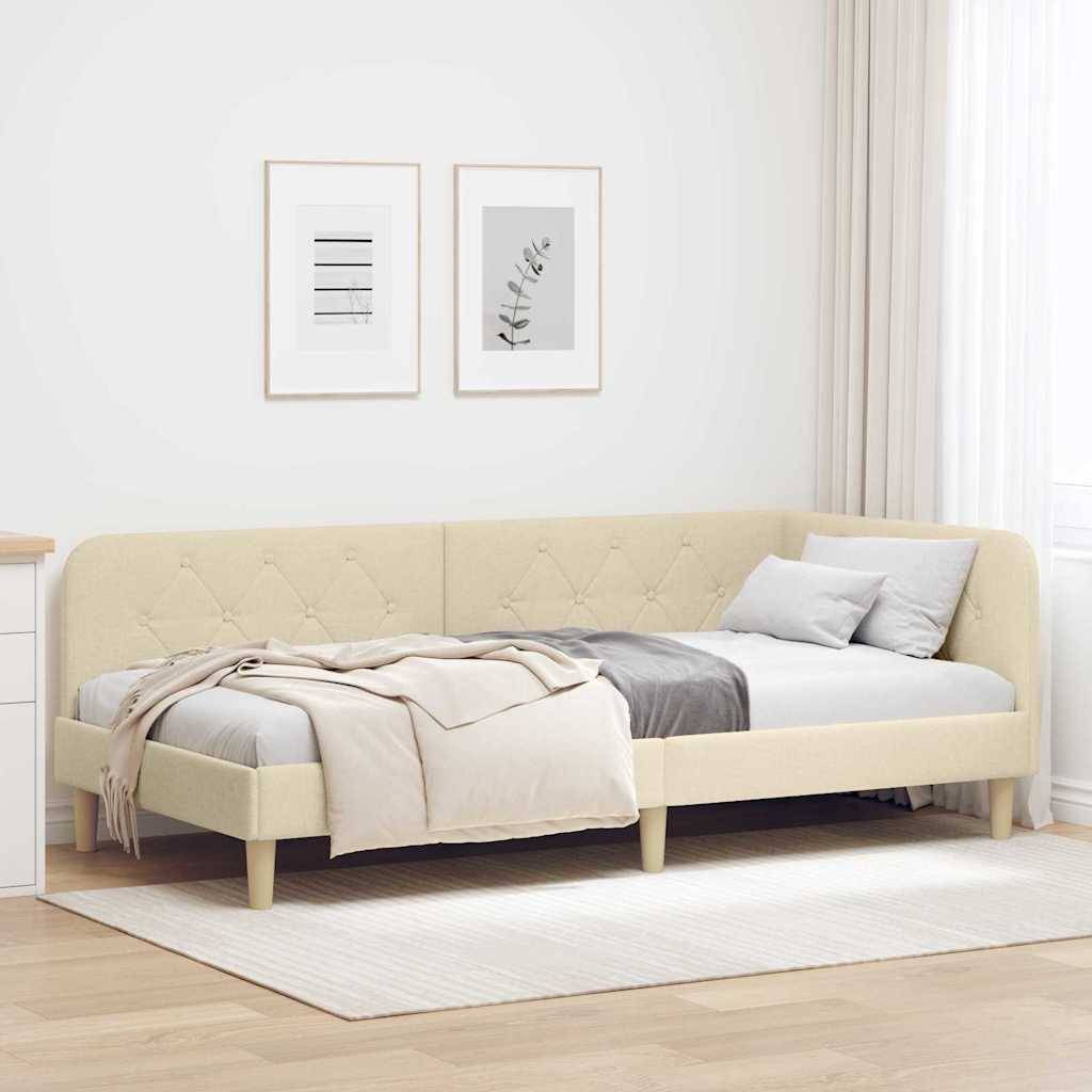 vidaXL Eckbettgestell Creme 100 x 200 cm Stoff