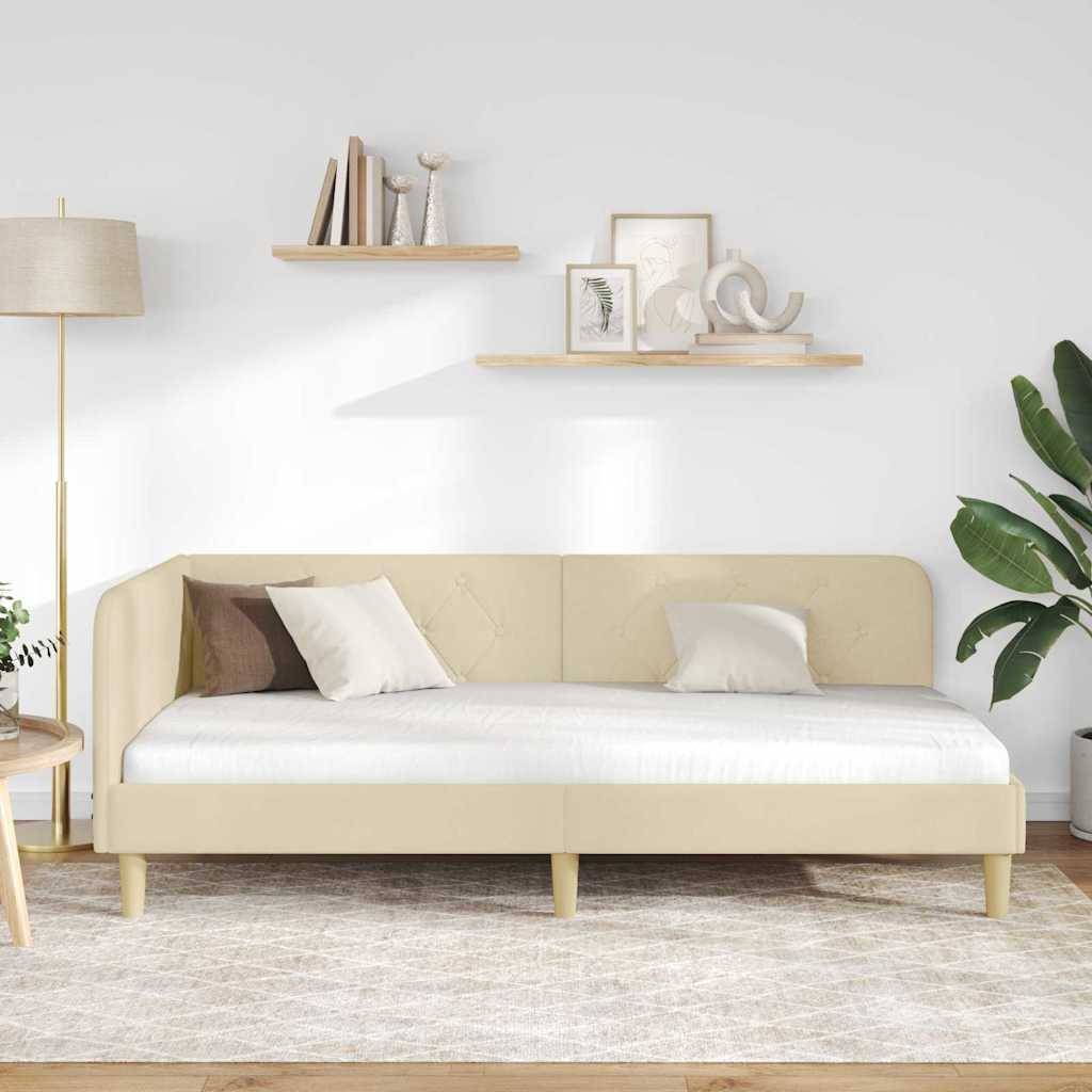 vidaXL Eckbettgestell Creme 100 x 200 cm Stoff