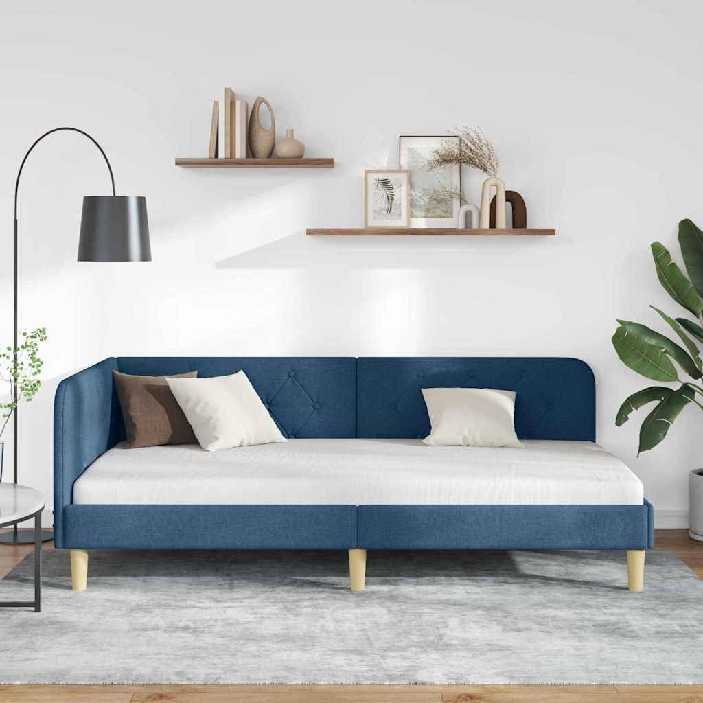 vidaXL Eckbettgestell Blau 100 x 200 cm Stoff