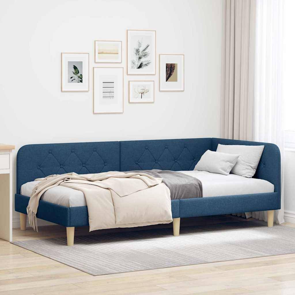 vidaXL Eckbettgestell Blau 100 x 200 cm Stoff