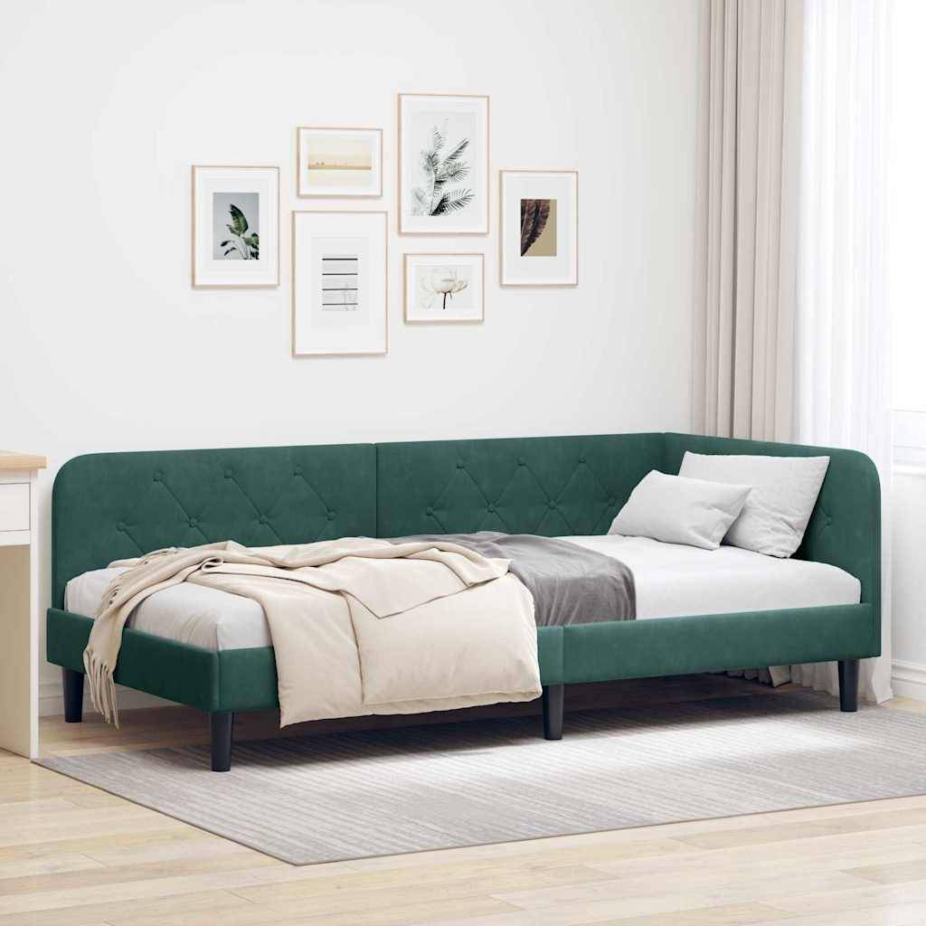 vidaXL Eckbettgestell Dunkelgrün 90 x 190 cm Samt