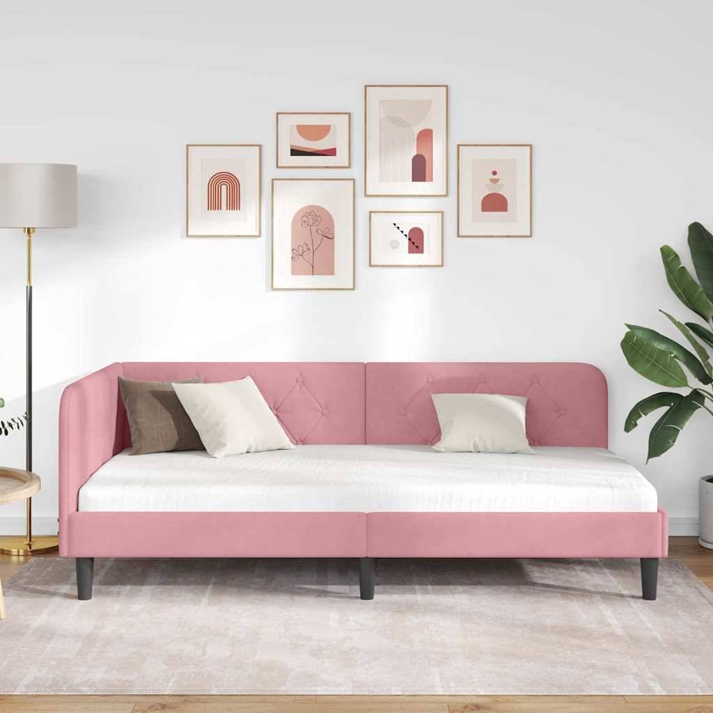 vidaXL Eckbettgestell Rosa 90 x 190 cm Samt