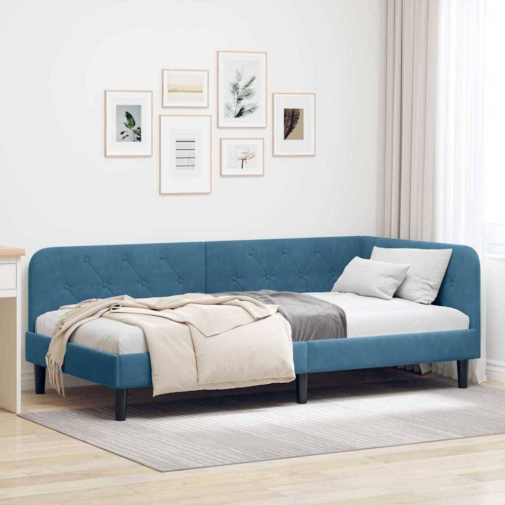 vidaXL Eckbettgestell Blau 100 x 200 cm Samt
