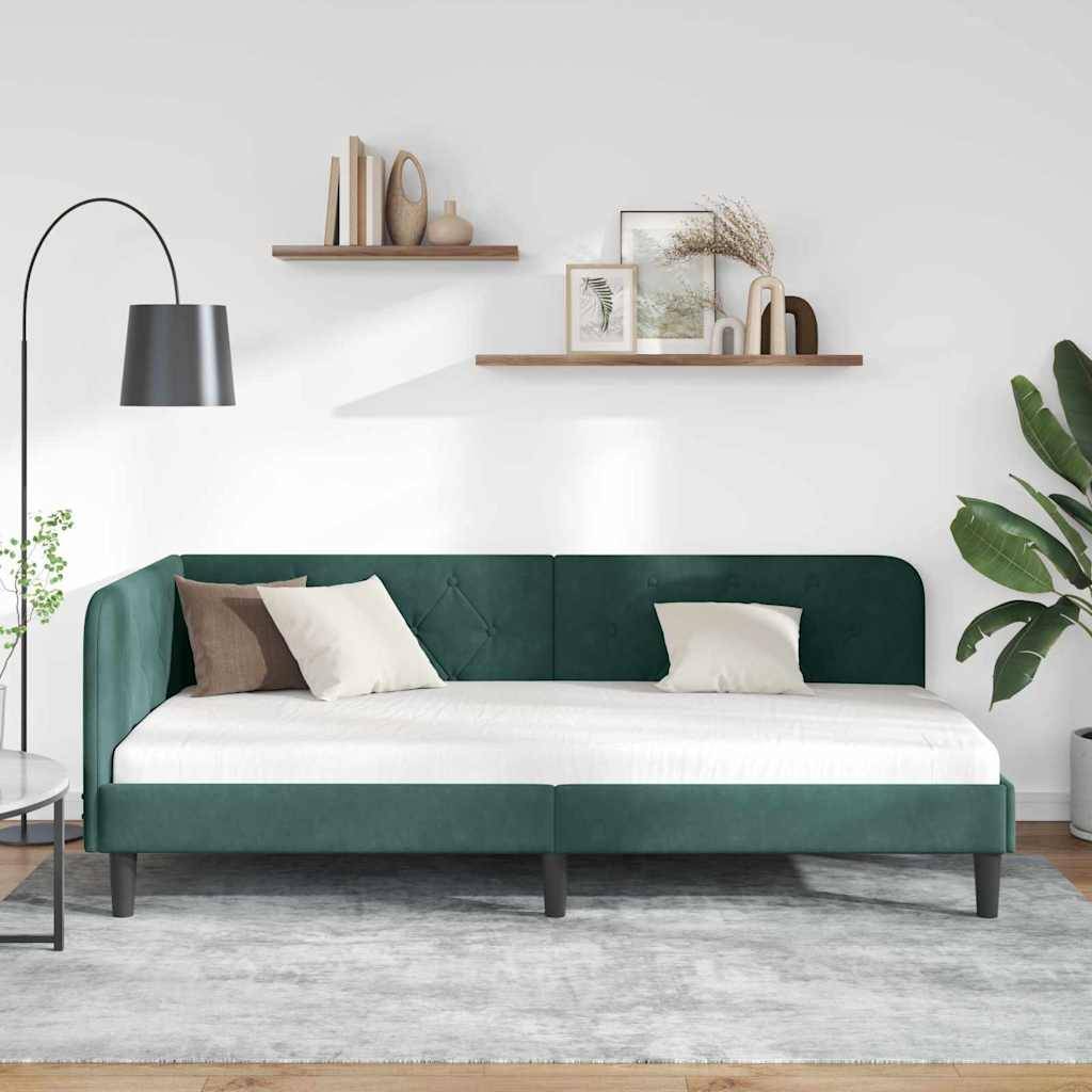 vidaXL Eckbettgestell Dunkelgrün 90 x 190 cm Samt