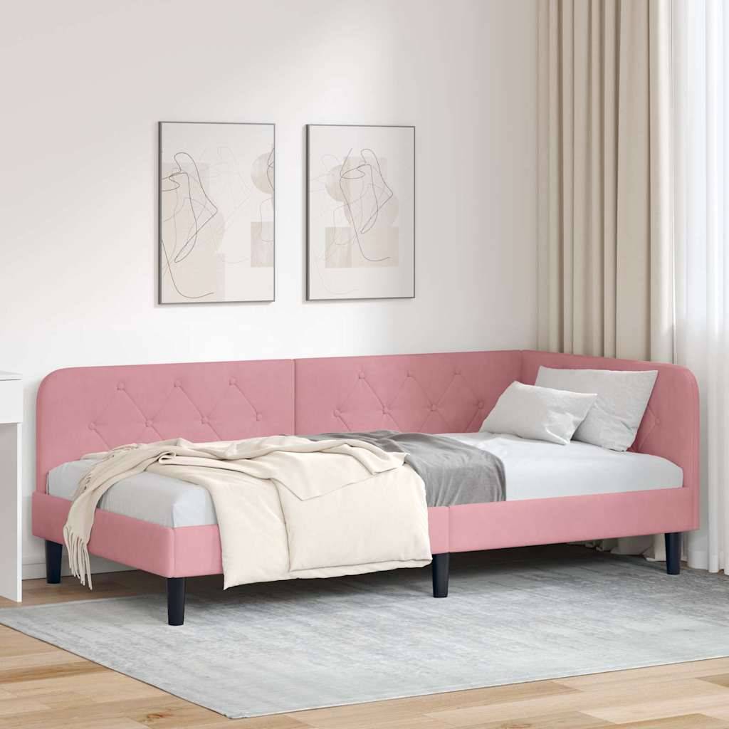 vidaXL Eckbettgestell Rosa 90 x 190 cm Samt