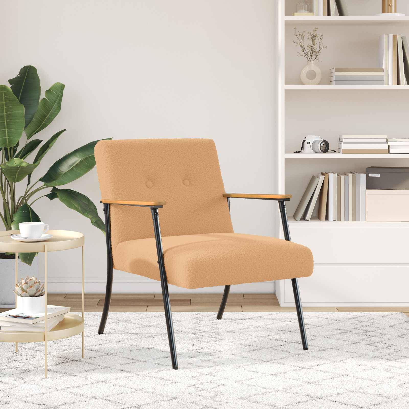 vidaXL Sessel Beige Lockiger wollähnlicher Stoff