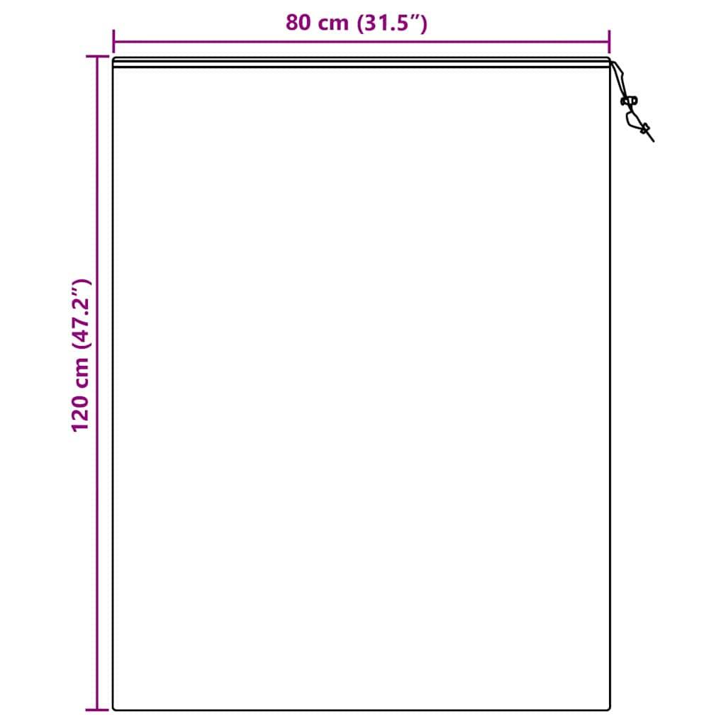 Tasche mit Zugverschluss, Abmessungen: Breite 80 cm (31,5 Zoll), Höhe 120 cm (47,2 Zoll).