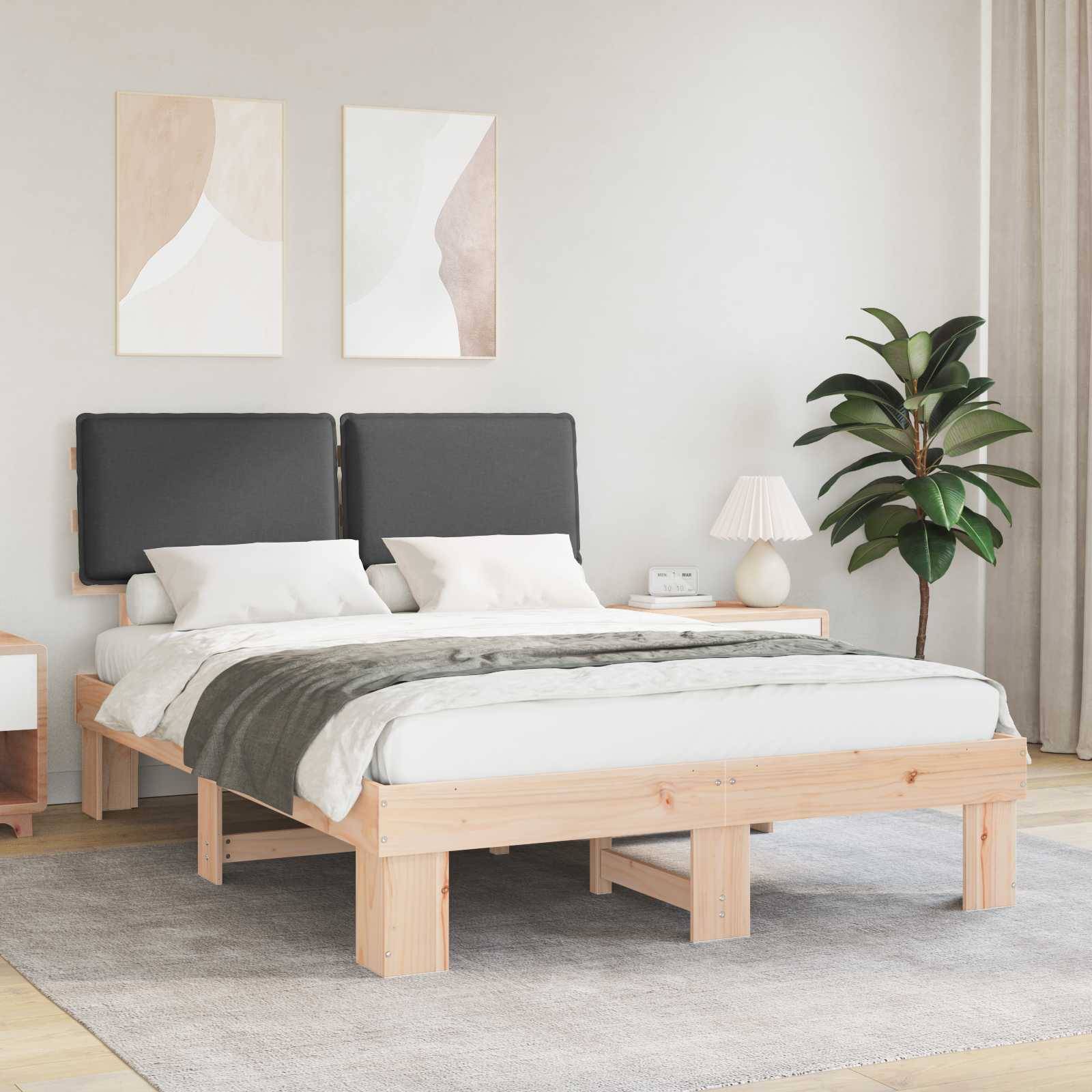 vidaXL Bettgestell mit gepolstertem Kopfteil Dunkelgrau 135 x 190 cm