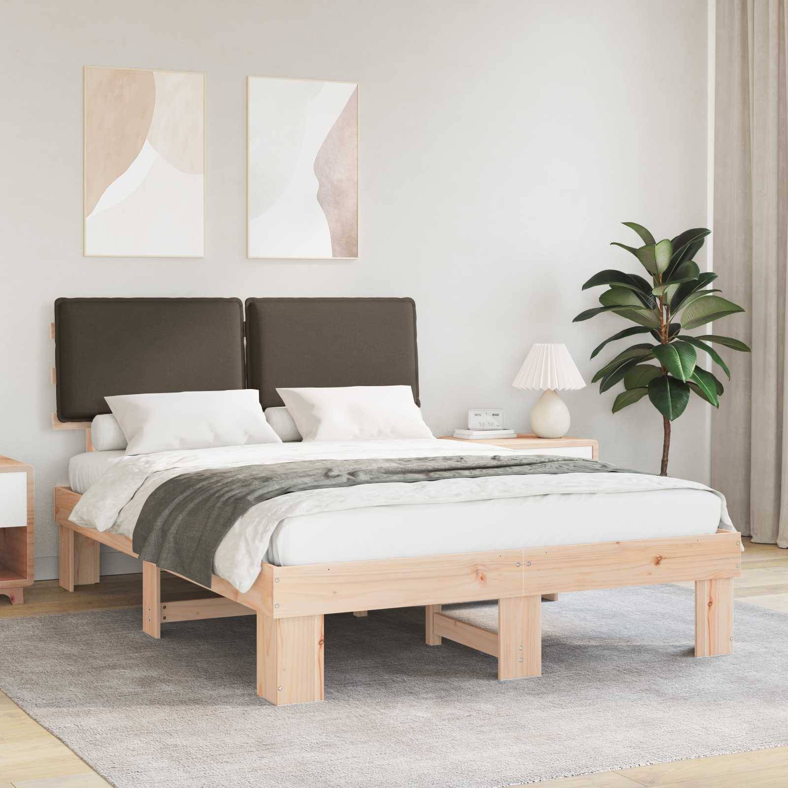 vidaXL Bettgestell mit gepolstertem Kopfteil Taupe 135 x 190 cm