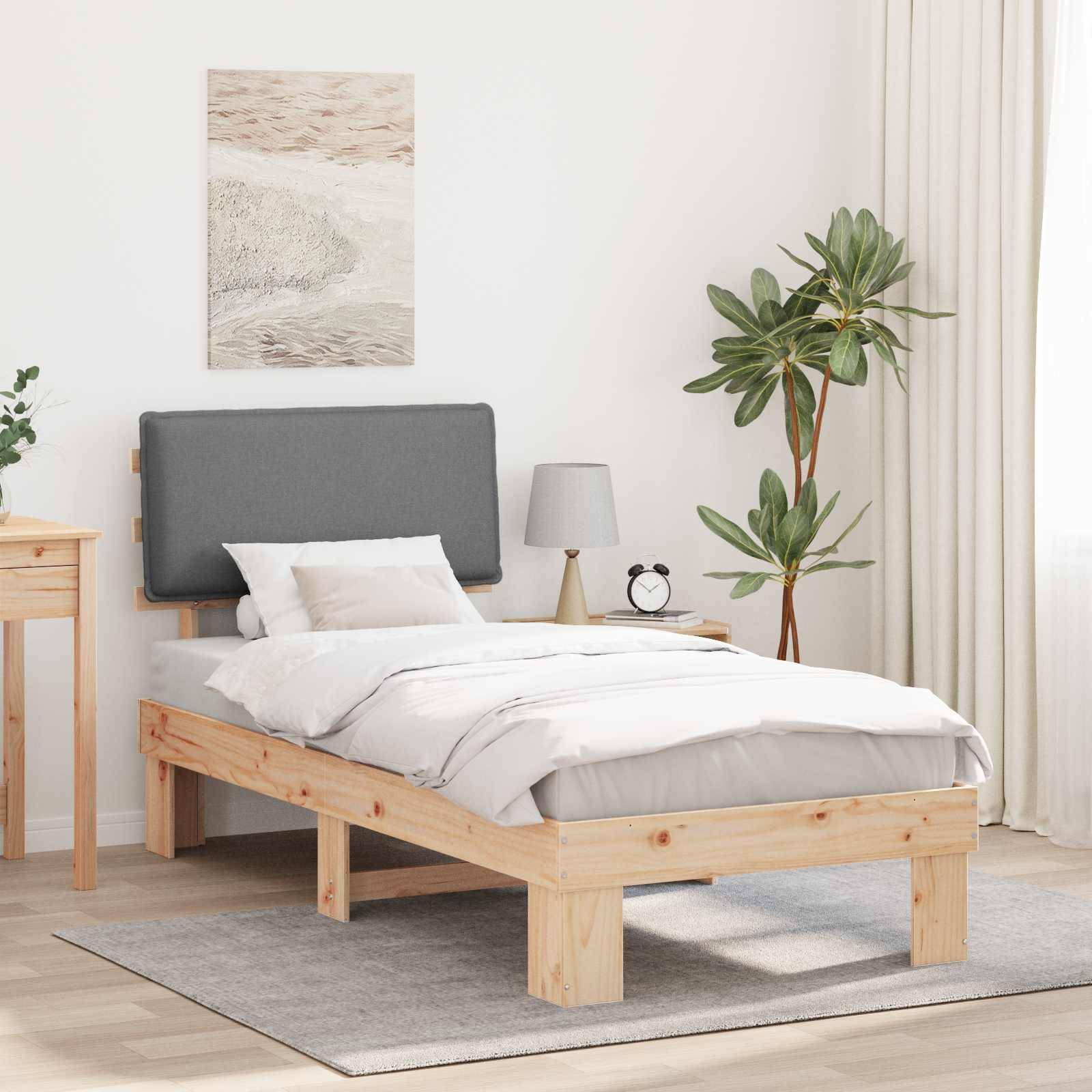 vidaXL Bettgestell mit gepolstertem Kopfteil Hellgrau 75 x 190 cm