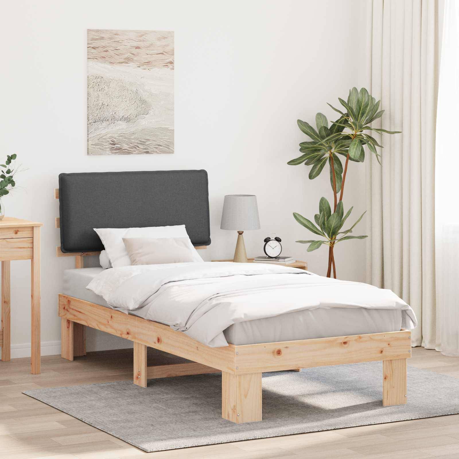vidaXL Bettgestell mit gepolstertem Kopfteil Dunkelgrau 90 x 190 cm